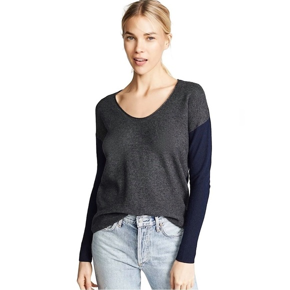NEW Madewell Kimball Colorblock Wool Blend Pullover Sweater Grey Navy Blue Small - Picture 2 of 14